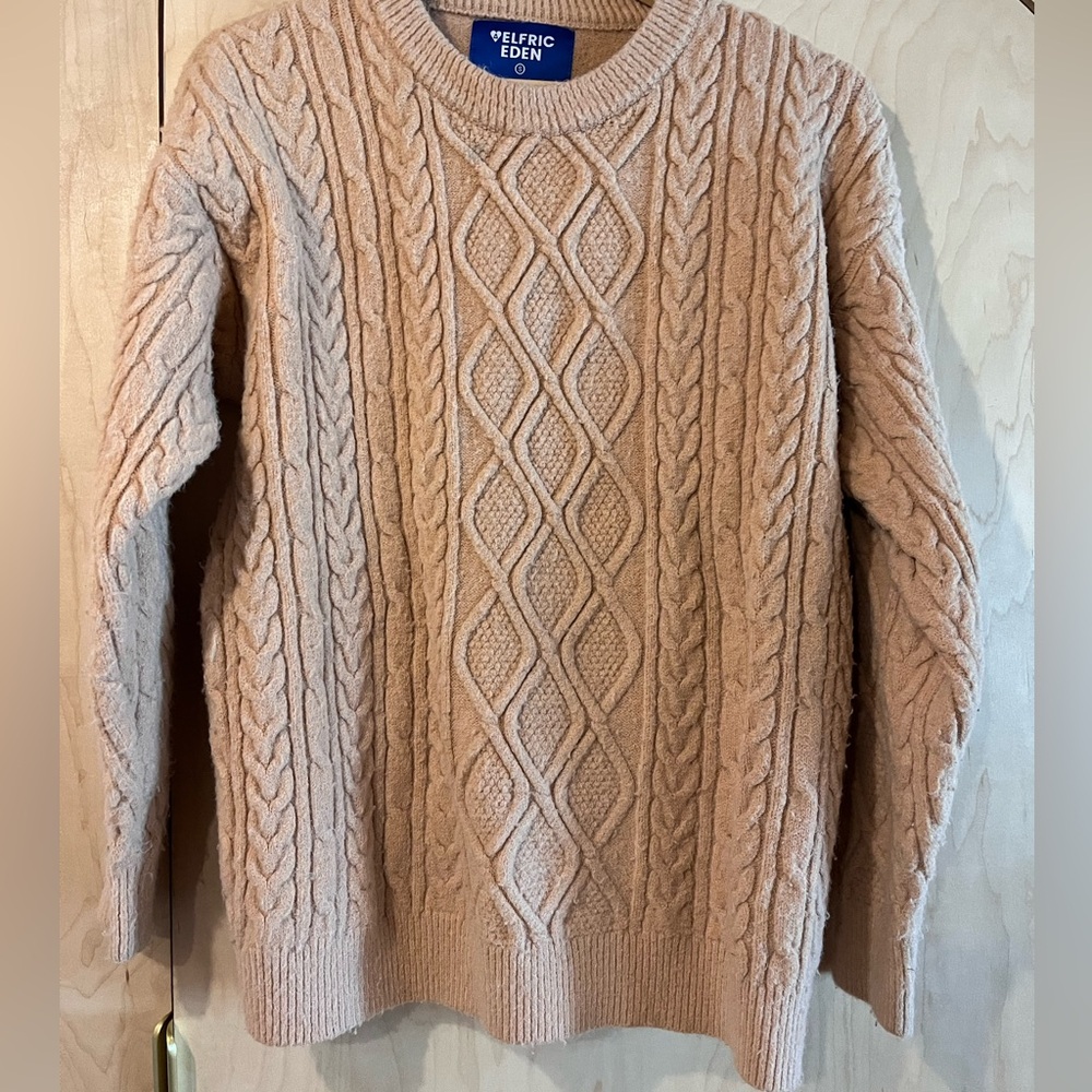 Elfric Eden Beige Cable Knit Crewneck Sweater